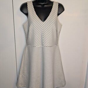 NWOT White with black stripes fit and flare Loft dress SZ 8P